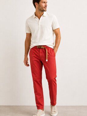 White Sand 88 Greg Men's Belted Chino Pants Red 32x30 Made in Italy